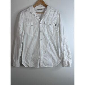 Men's White Casual Button-Down Shirt - Classic Long Sleeve